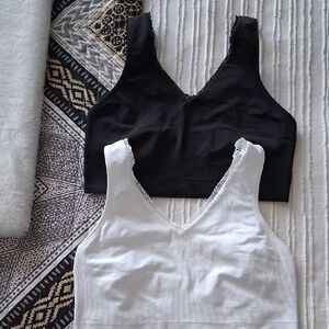 Cacique Black and White V-Neck Bras
